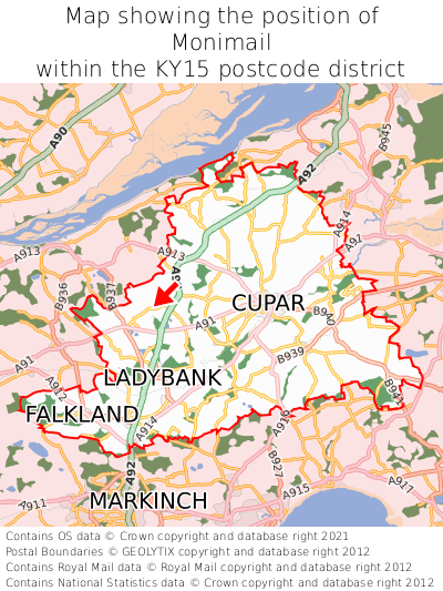 Map showing location of Monimail within KY15