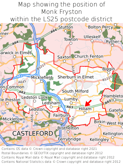 Map showing location of Monk Fryston within LS25