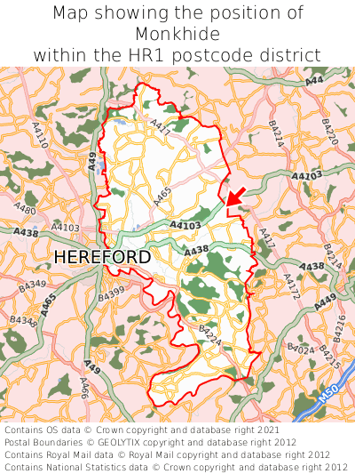 Map showing location of Monkhide within HR1