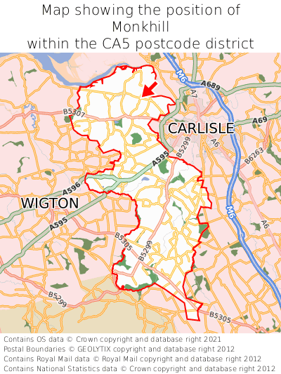Map showing location of Monkhill within CA5