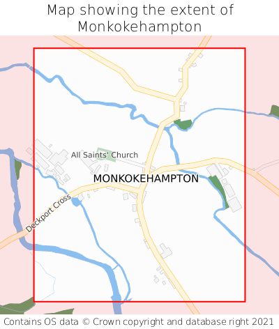 Map showing extent of Monkokehampton as bounding box