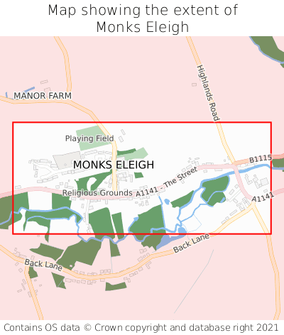 Map showing extent of Monks Eleigh as bounding box
