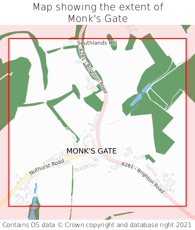 Map showing extent of Monk's Gate as bounding box