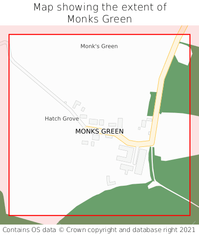 Map showing extent of Monks Green as bounding box