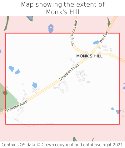 Map showing extent of Monk's Hill as bounding box