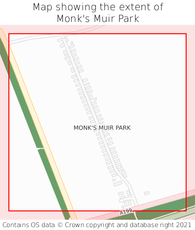 Map showing extent of Monk's Muir Park as bounding box