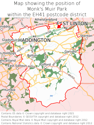 Map showing location of Monk's Muir Park within EH41