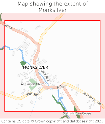 Map showing extent of Monksilver as bounding box