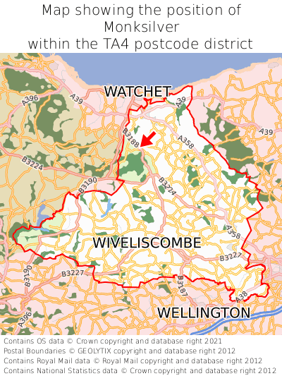 Map showing location of Monksilver within TA4