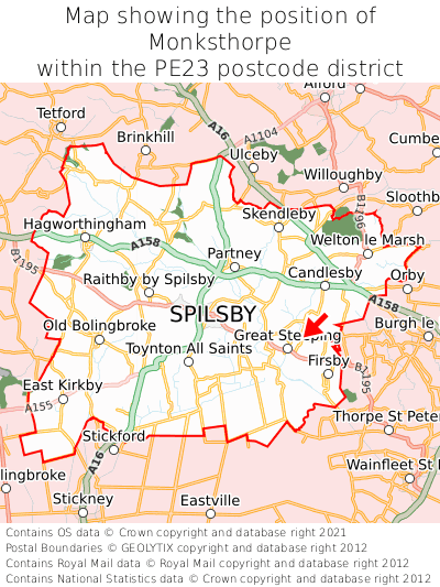 Map showing location of Monksthorpe within PE23