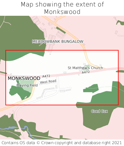 Map showing extent of Monkswood as bounding box