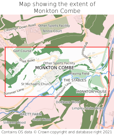 Map showing extent of Monkton Combe as bounding box