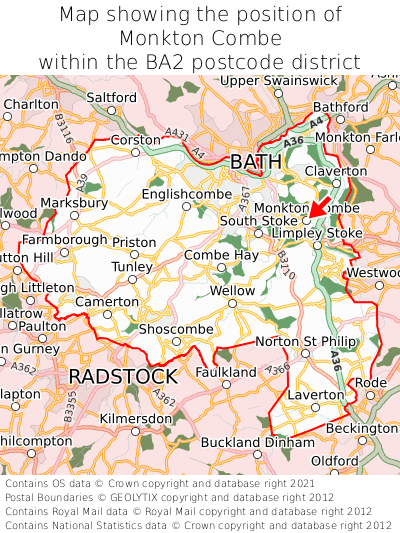 Map showing location of Monkton Combe within BA2