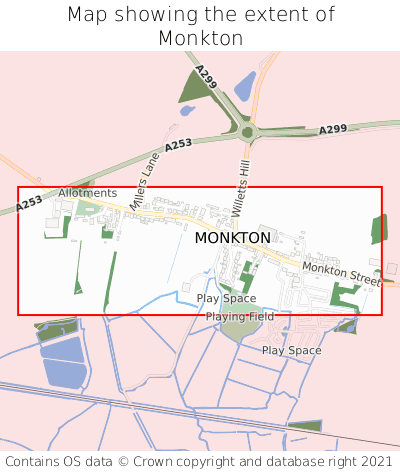 Map showing extent of Monkton as bounding box
