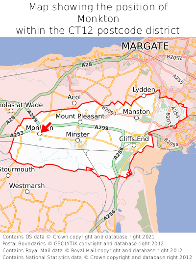 Map showing location of Monkton within CT12