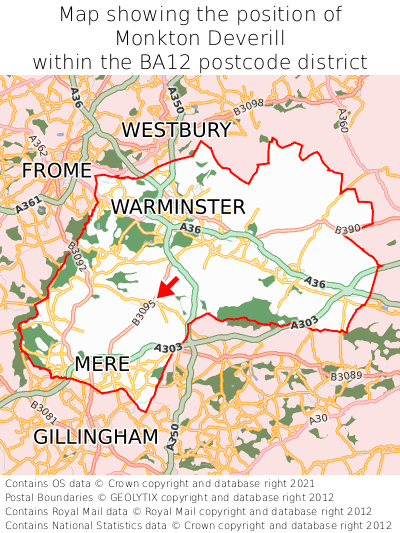 Map showing location of Monkton Deverill within BA12