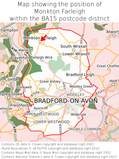 Map showing location of Monkton Farleigh within BA15
