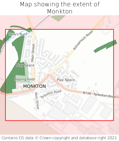 Map showing extent of Monkton as bounding box