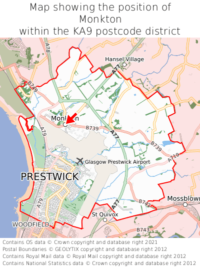 Map showing location of Monkton within KA9