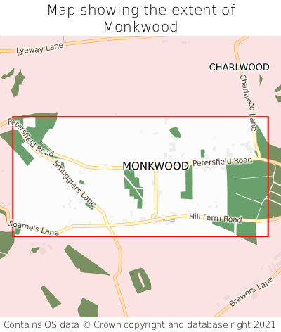 Map showing extent of Monkwood as bounding box