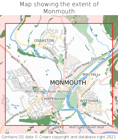 Map showing extent of Monmouth as bounding box