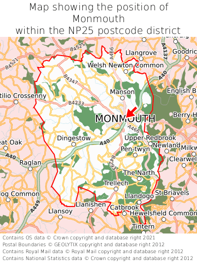 Map showing location of Monmouth within NP25