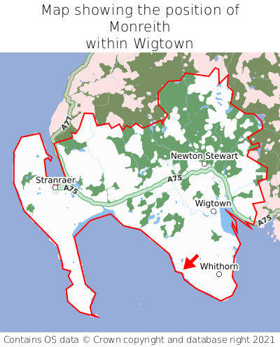 Map showing location of Monreith within Wigtown