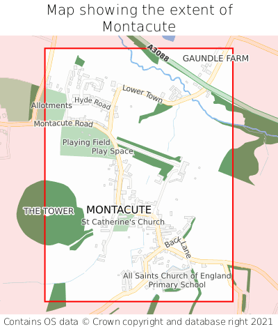 Map showing extent of Montacute as bounding box