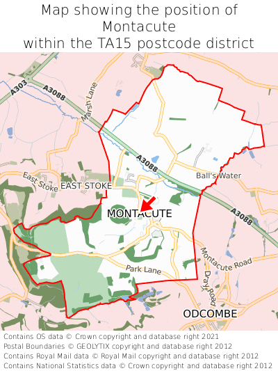 Map showing location of Montacute within TA15