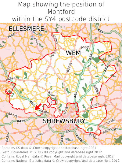 Map showing location of Montford within SY4