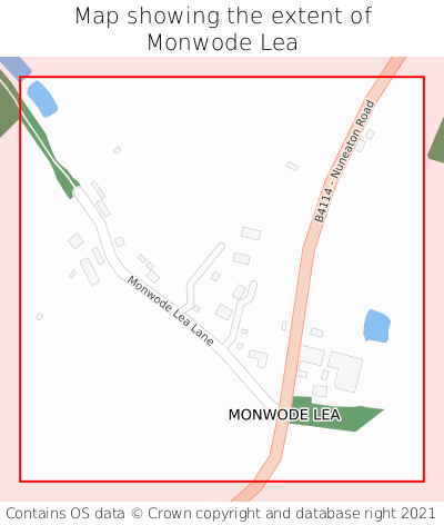 Map showing extent of Monwode Lea as bounding box