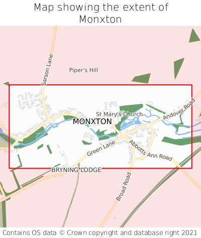 Map showing extent of Monxton as bounding box