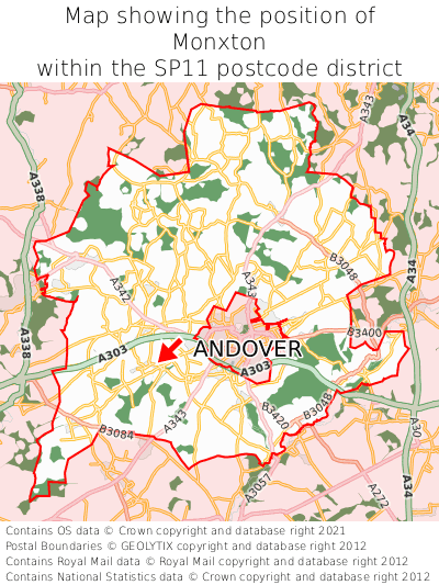 Map showing location of Monxton within SP11