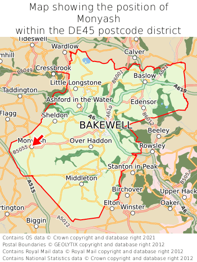 Map showing location of Monyash within DE45