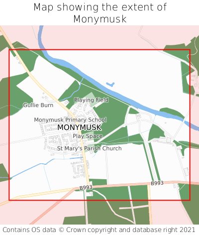 Map showing extent of Monymusk as bounding box