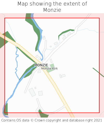 Map showing extent of Monzie as bounding box