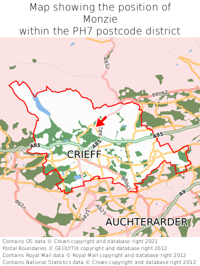 Map showing location of Monzie within PH7