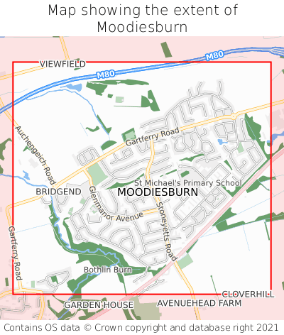 Map showing extent of Moodiesburn as bounding box