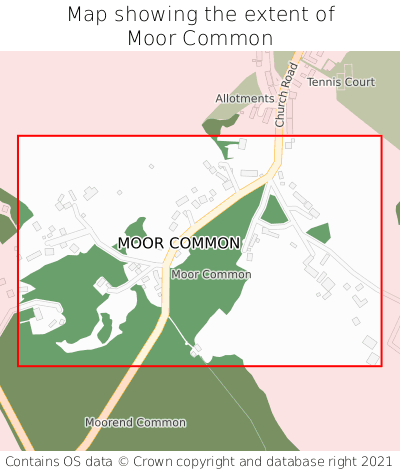 Map showing extent of Moor Common as bounding box