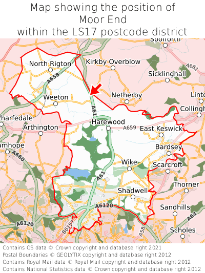 Map showing location of Moor End within LS17