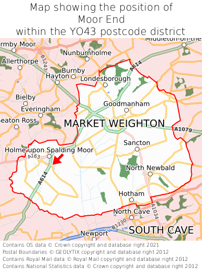 Map showing location of Moor End within YO43