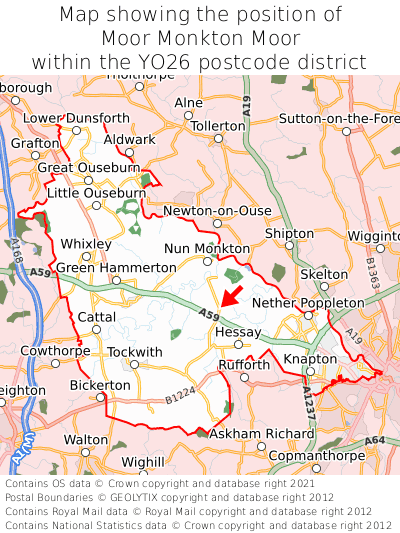 Map showing location of Moor Monkton Moor within YO26
