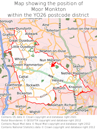 Map showing location of Moor Monkton within YO26