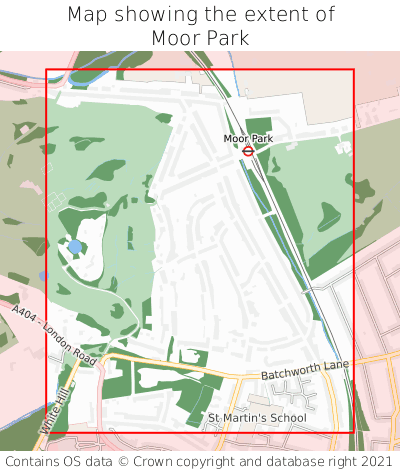 Map showing extent of Moor Park as bounding box