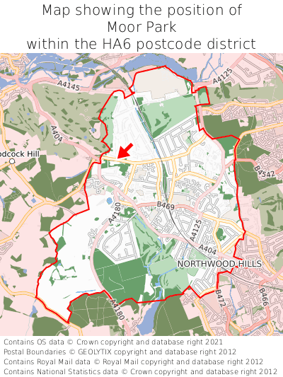 Map showing location of Moor Park within HA6