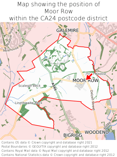 Map showing location of Moor Row within CA24