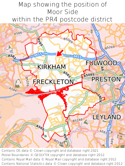 Map showing location of Moor Side within PR4