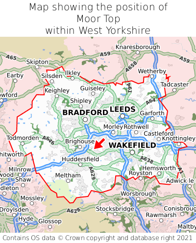 Map showing location of Moor Top within West Yorkshire