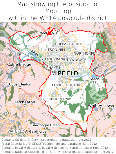 Map showing location of Moor Top within WF14