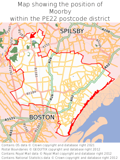Map showing location of Moorby within PE22